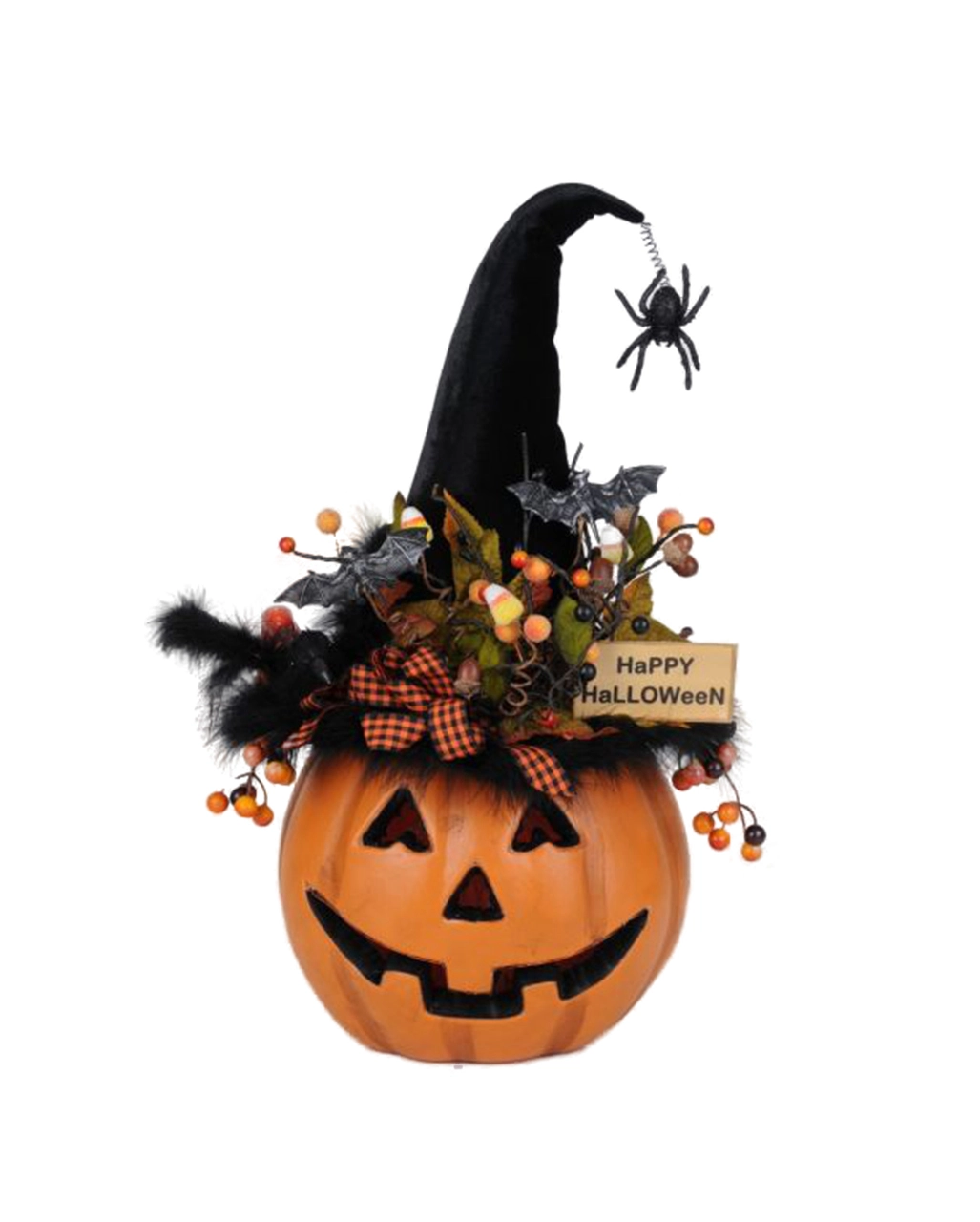 Halloween Kürbis Mit Hexenhut & LED Beleuchtung 56cm 3 Halloween Kürbis Mit Hexenhut & LED Beleuchtung 56cm