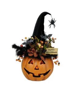 Halloween Kürbis Mit Hexenhut & LED Beleuchtung 56cm 8 Halloween Kürbis Mit Hexenhut & LED Beleuchtung 56cm -Halloween Geschaft beleuchteter halloween kuerbis mit elegantem hexenhut light up halloween pumpkin with witch hat 54761 03
