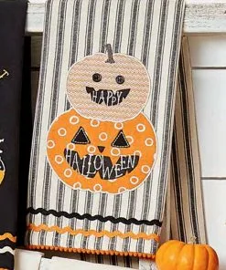 Gestreiftes Geschirrtuch Happy Halloween Kürbis