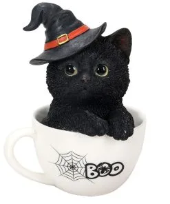Halloween Katze In Teetasse 16cm