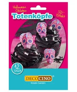 12 Oblaten Totenköpfe Für Halloween