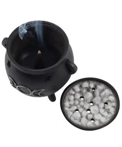 Hexenkessel Mit Dreifach-Mond Räucherkegel Halter -Halloween Geschaft hexenkessel mit triple moon raeucherkegel halter triple moon witch cauldron incense cone holder gothic deco 50699 03
