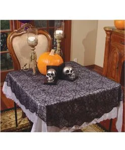 Schwarze Spinnweben Tischdecke Rund 177 X 243 Cm