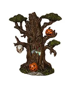 Unheimlicher LED Spukbaum Mit Kürbis & Totenkopf 22cm
