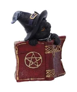 Schwarzes Hexenkätzchen Mit Rotem Zauberbuch 8,2cm -Halloween Geschaft schwarze hexenkatze mit rotem zauberbuch black witchs cat familiar with red grimoire gothic deko und figuren 52417 3