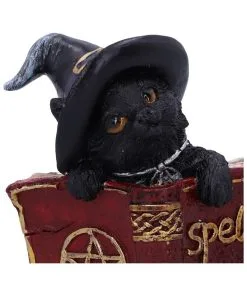 Schwarzes Hexenkätzchen Mit Rotem Zauberbuch 8,2cm -Halloween Geschaft schwarze hexenkatze mit rotem zauberbuch black witchs cat familiar with red grimoire gothic deko und figuren 52417 5