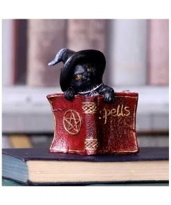 Schwarzes Hexenkätzchen Mit Rotem Zauberbuch 8,2cm -Halloween Geschaft schwarze hexenkatze mit rotem zauberbuch black witchs cat familiar with red grimoire gothic deko und figuren 52417 6
