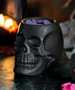 Schwarzer Totenschädel Duftöl Teelichthalter -Halloween Geschaft schwarzer totenkopf duftoel teelichthalter schwarzer totenschaedel duftoel halter black skull oil burner tealight holder 50821 04