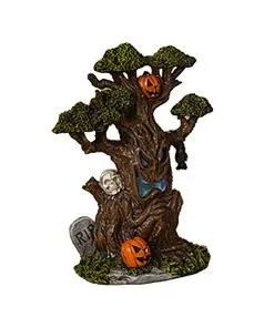 Gespenstischer LED Spukbaum Mit Kürbis & Grabstein 22cm