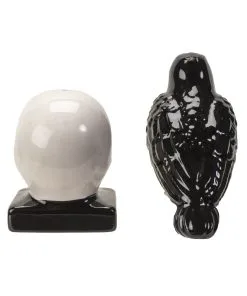 Totenschädel & Rabe Als Salz & Pfefferstreuer -Halloween Geschaft totenkopf und rabe salz und pfefferstreuer skull and raven salt and pepper shaker gothic tischdeko 54743 03