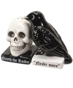 Totenschädel & Rabe Als Salz & Pfefferstreuer -Halloween Geschaft totenkopf und rabe salz und pfefferstreuer skull and raven salt and pepper shaker gothic tischdeko 54743 06