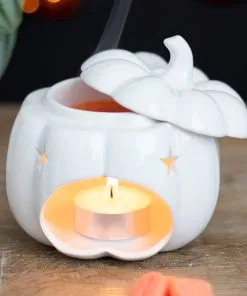 Weiße Halloween Kürbis Duftlampe -Halloween Geschaft weisse jack o lantern kuerbis duftlampe white jack o lantern pumpkin oil burner halloween tischdeko 53767 04
