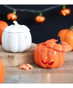 Weiße Halloween Kürbis Duftlampe -Halloween Geschaft weisse jack o lantern kuerbis duftlampe white jack o lantern pumpkin oil burner halloween tischdeko 53767 05